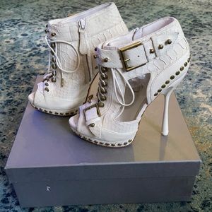 Alexander McQueen Ivory Suede Python runway bootie